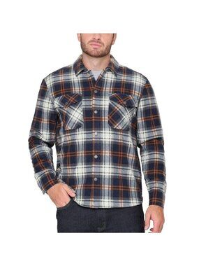 BC Clothing Men's L Plaid Flannel Shirt Jacket Navy & Orange N1416